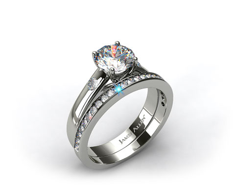 Platinum 3.3 mm Cross Prong Accent Solitaire Ring & .28ct Channel Set Wedding Band